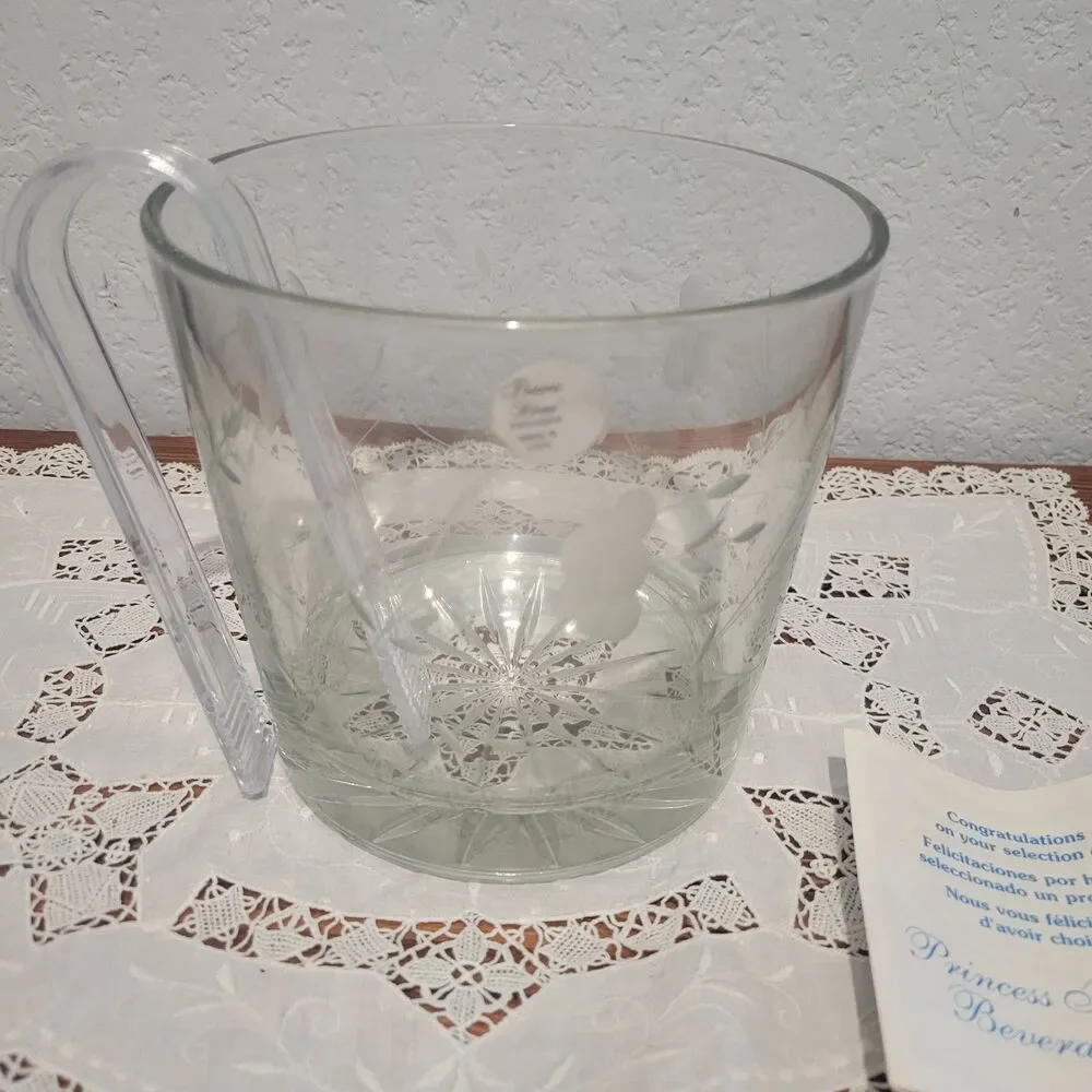 Vtg Princess House #522 Crystal Ice Bucket with Tongs in Box 5.5